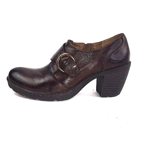 Born b.o.c. Womens Brown Leather High Heel Booties Side-Zip Buckle US sz 10 - Picture 8 of 12
